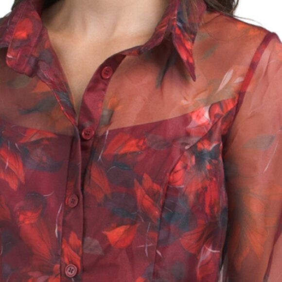 RENE BY RENE RUIZ Long Sleeve Organza Floral Shirt Gown - Picture 3 of 3